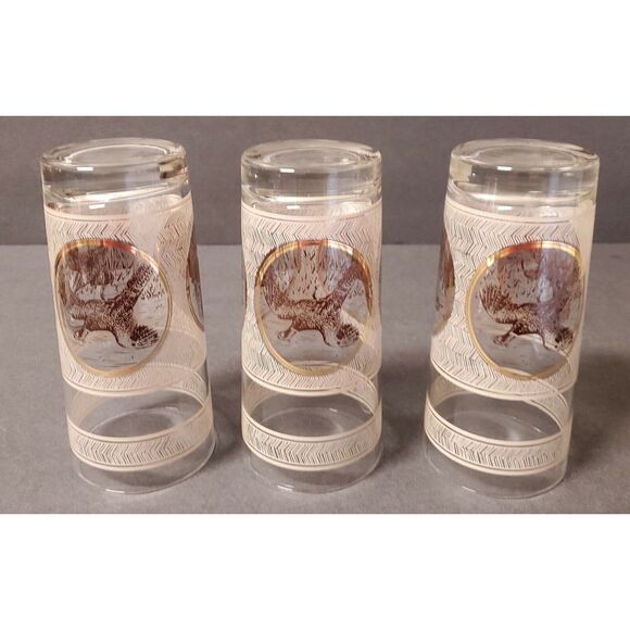 VTG 1970s MCM Libbey Highball Glassware Set of 3 Game Birds Pheasant/ /Duck - Picture 8 of 11